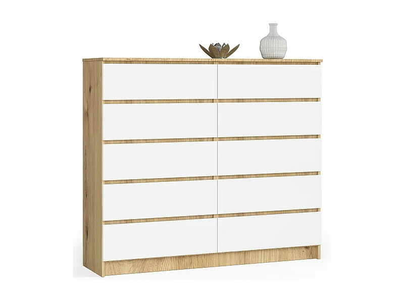 Kommode AKORD K140 Eiche Artisan 138 cm 10 Schubladen Front Weiß B138 x H121 x T40 cm