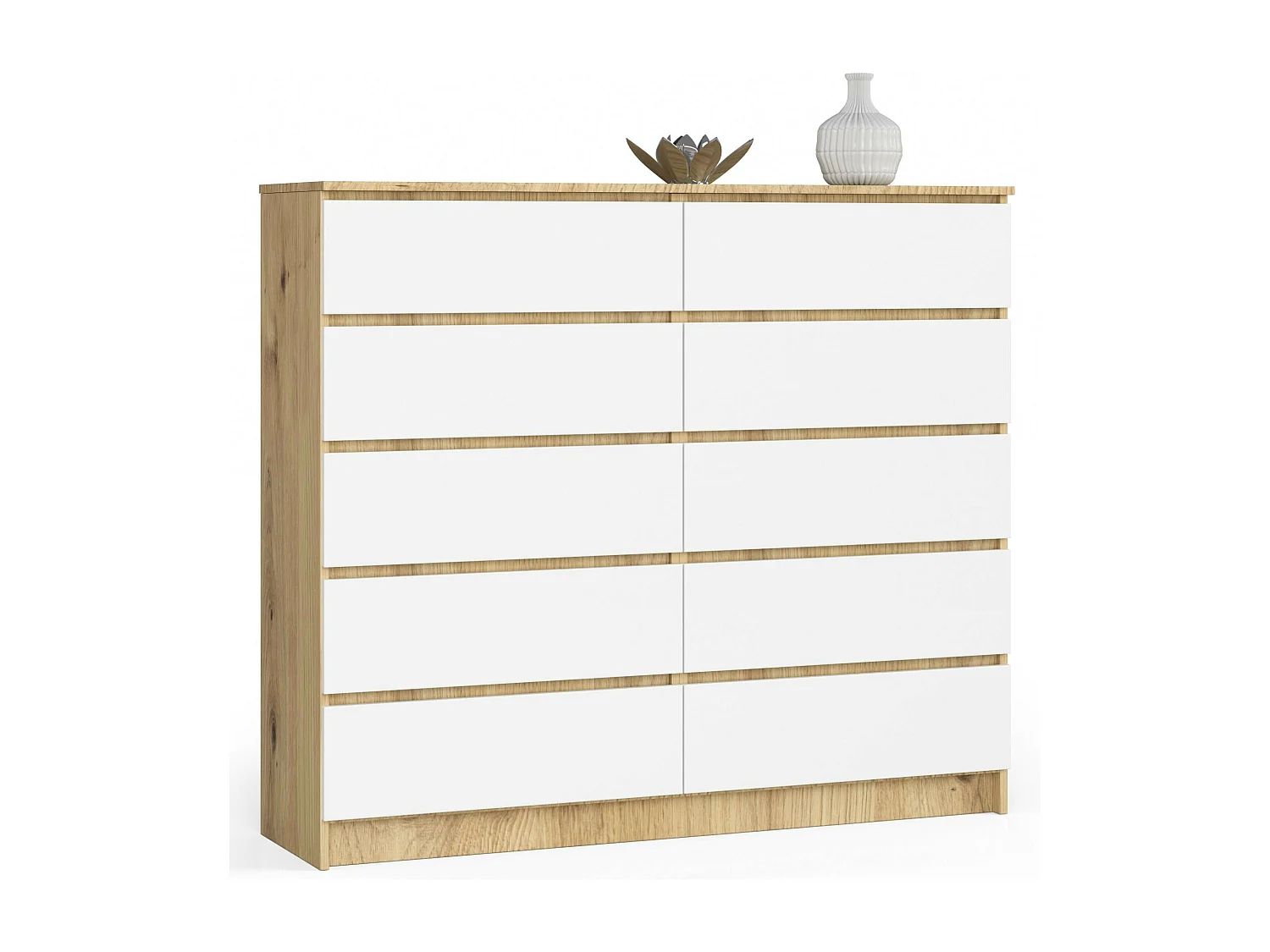 Kommode AKORD K140 Eiche Artisan 138 cm 10 Schubladen Front Weiß B138 x H121 x T40 cm