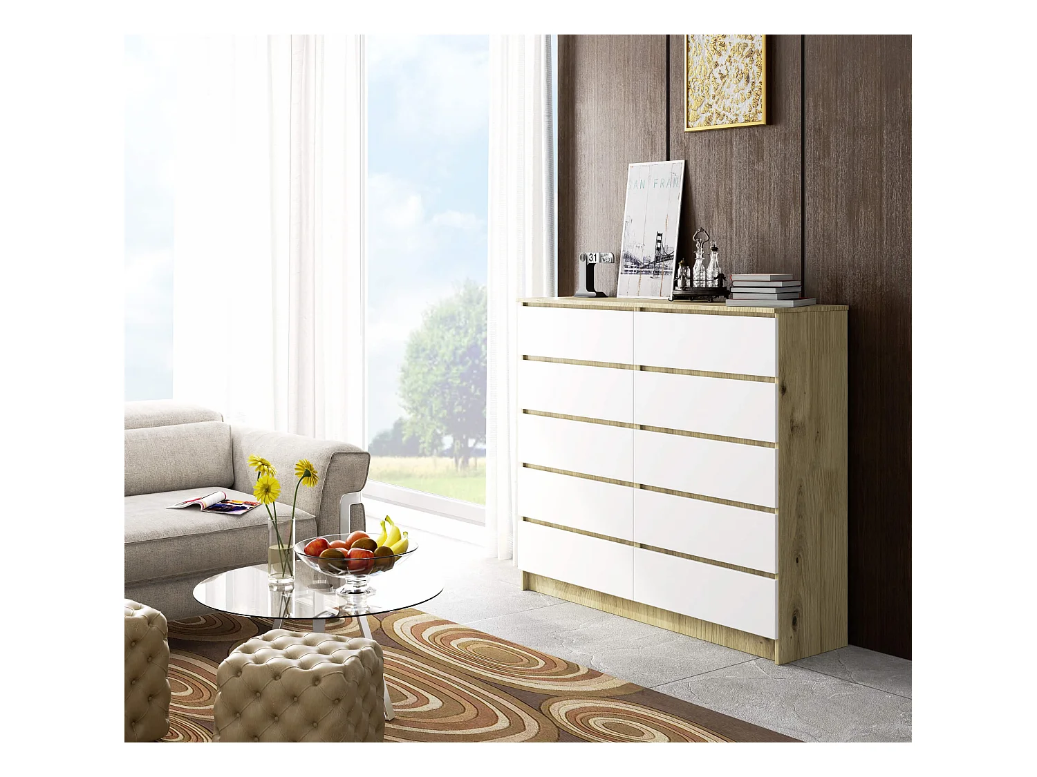 Ladenkast K140 10 Lades Dąb Artisan/Wit - Stijlvolle Opbergruimte