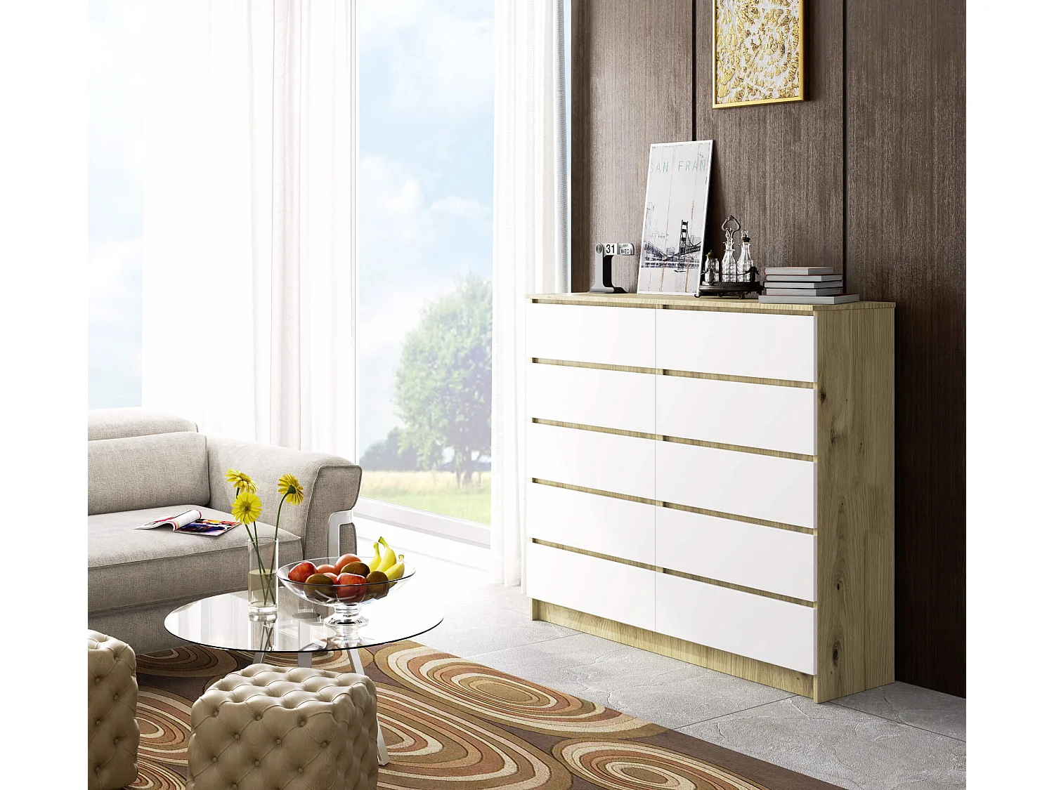 Ladekast K140 met 10 Lades / AKORD Furniture Factory / Artisan Eik - Wit / 138 x 121 x 40 cm