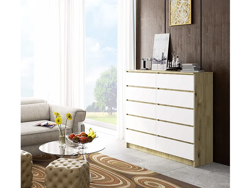 Ladekast K140 met 10 Lades / AKORD Furniture Factory / Artisan Eik - Wit / 138 x 121 x 40 cm