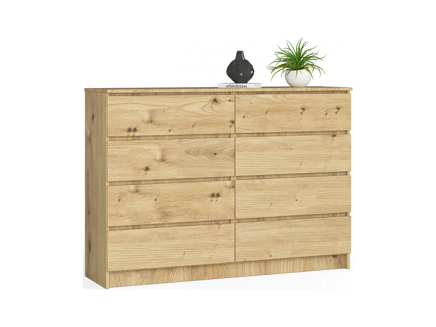 Commode AKORD K140 Chêne Artisan 138 cm 8 tiroirs façade Chêne Artisan 138x40x99 cm
