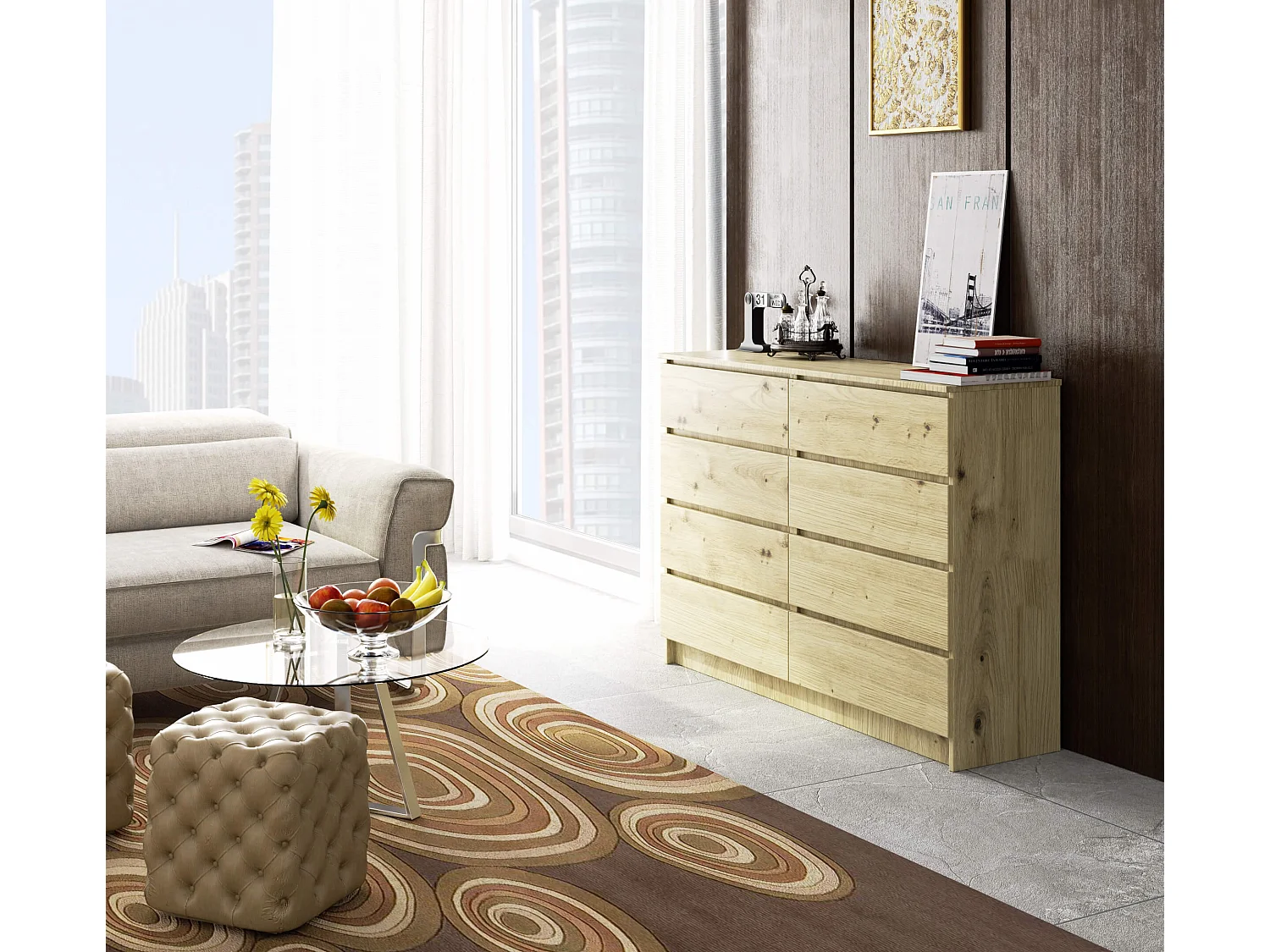 Ladekast K140 met 8 Lades / AKORD Furniture Factory / Artisan Eik / 138 x 99 x 40 cm