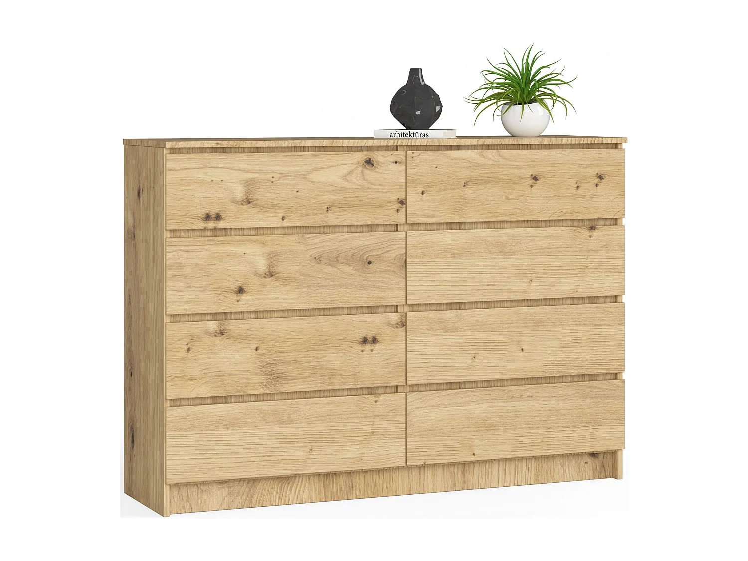 Commode AKORD K140 Chêne Artisan 138 cm 8 tiroirs façade Chêne Artisan 138x40x99 cm