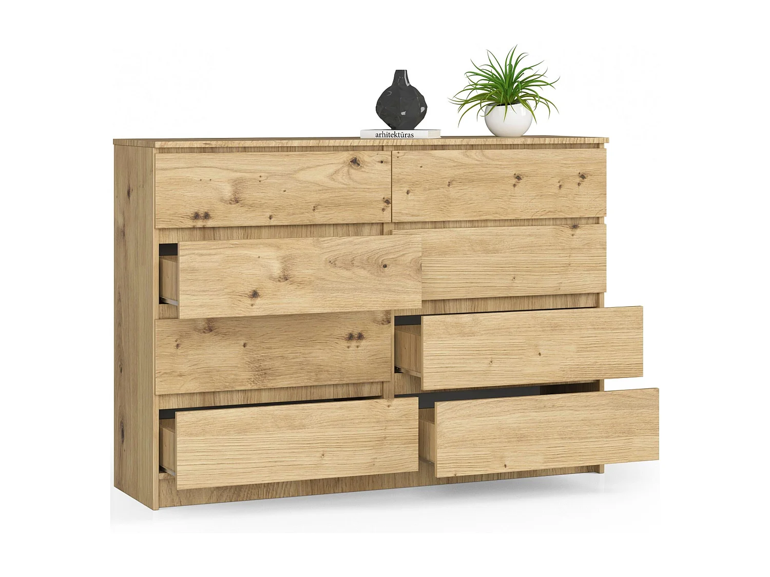Commode AKORD K140 Chêne Artisan 138 cm 8 tiroirs façade Chêne Artisan 138x40x99 cm