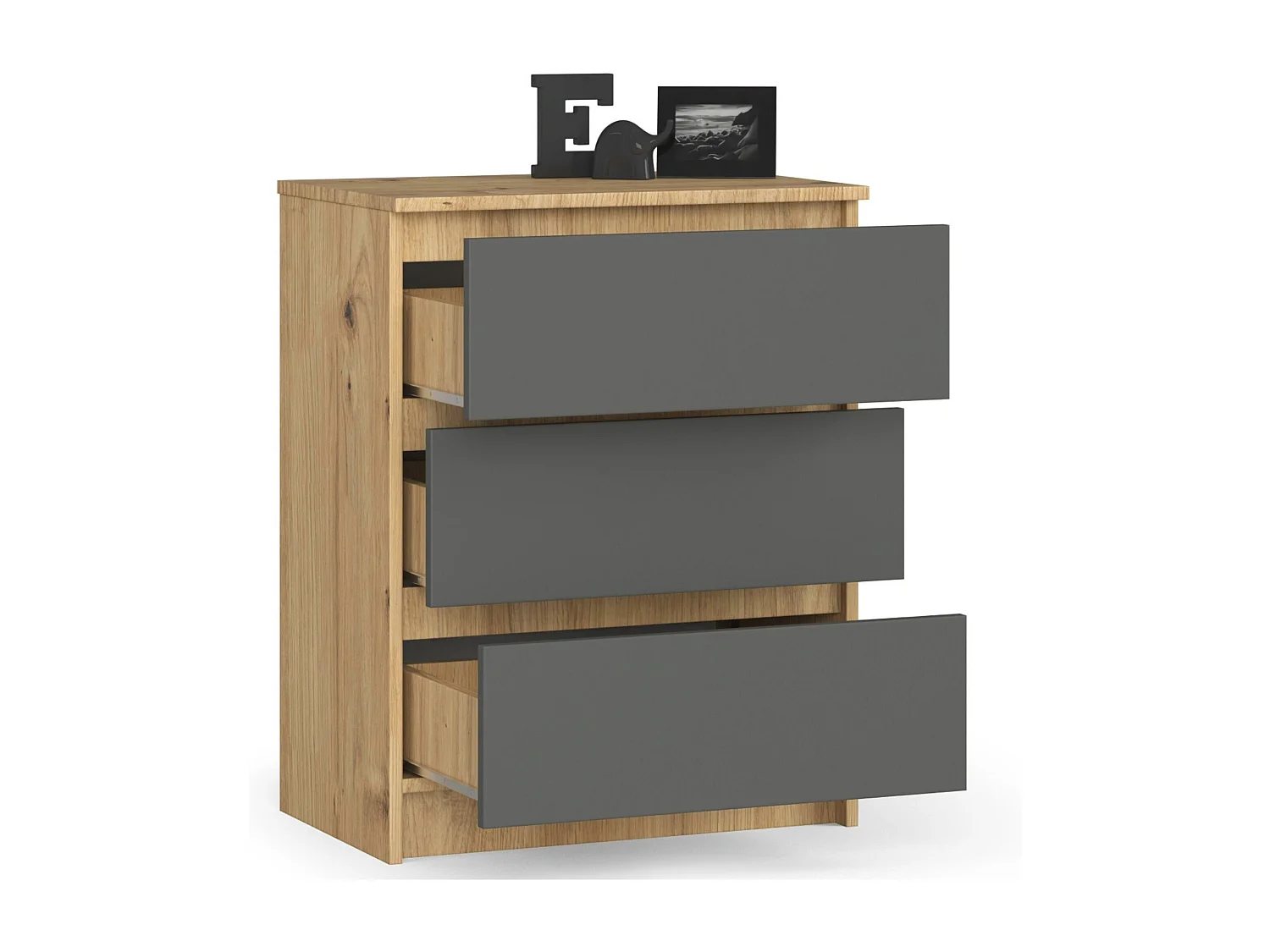 Commode AKORD K60 Chêne Artisan 60 cm 3 tiroirs façade Gris Graphite 60x40x77 cm