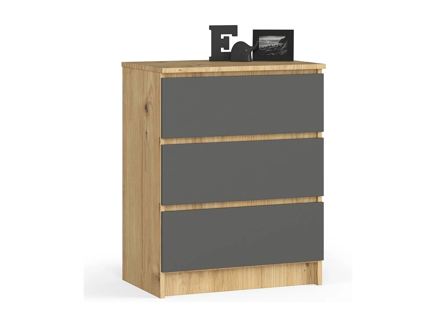 Ladekast K60 met 3 Lades / AKORD Furniture Factory / Artisan Eik - Grafietgrijs / 60 x 77 x 40 cm