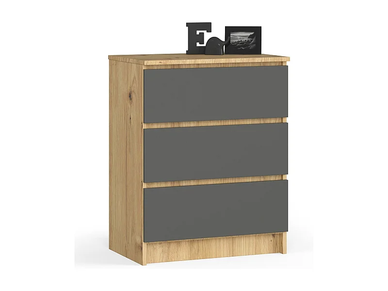 Ladekast K60 met 3 Lades / AKORD Furniture Factory / Artisan Eik - Grafietgrijs / 60 x 77 x 40 cm