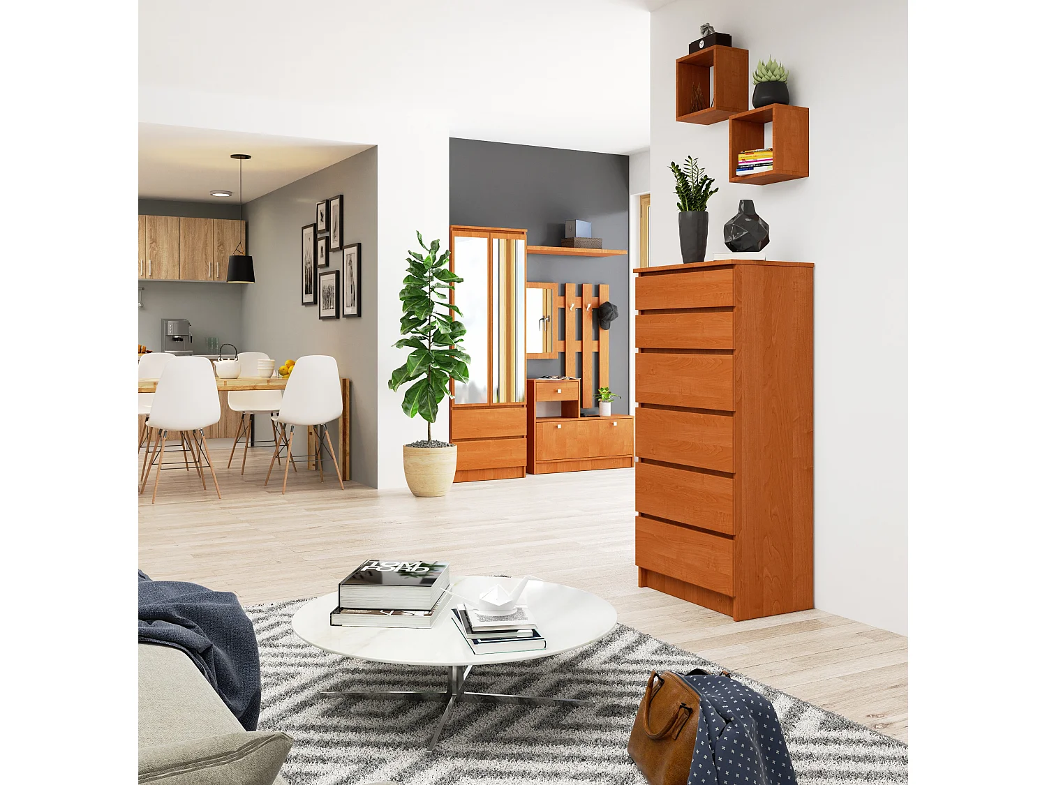 Kommode AKORD K60 Erle 60 cm 6 Schubladen B60 x H130 x T40 cm