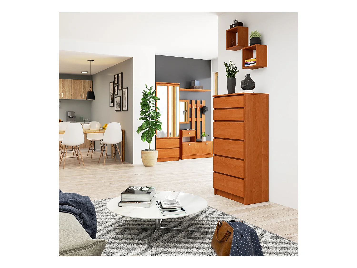 Commode AKORD K60 Aulne 60 cm 6 tiroirs façade Aulne 60x40x130 cm