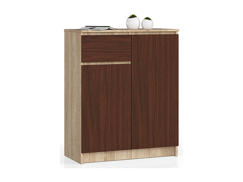 Kommode AKORD K80 Sonoma-Eiche 80 cm 2 Türen Schublade 4 Ebenen Front Wenge B80 x H99 x T40 cm