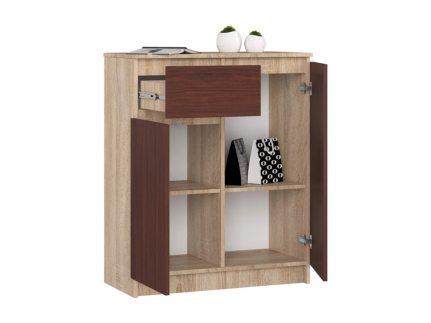 Kommode AKORD K80 Sonoma-Eiche 80 cm 2 Türen Schublade 4 Ebenen Front Wenge B80 x H99 x T40 cm