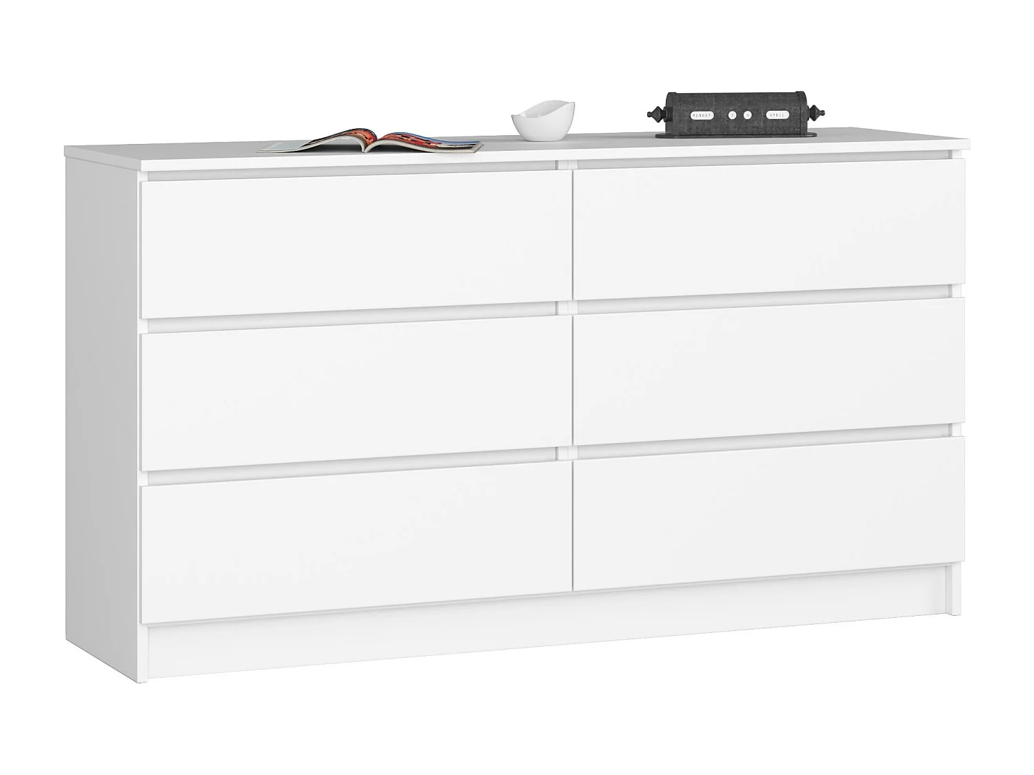Commode AKORD K140 Blanche 138 cm 6 tiroirs façade Blanche 138x40x77 cm