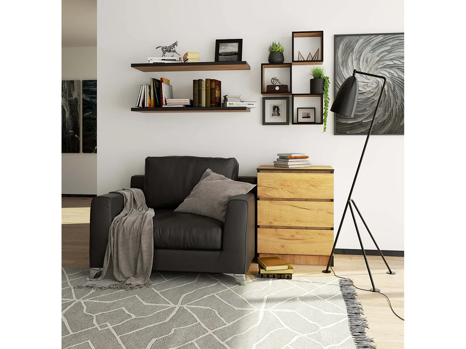 Cómoda AKORD K60 Roble Craft 60 cm 3 cajones frente en color Roble Craft 60x40x77 cm