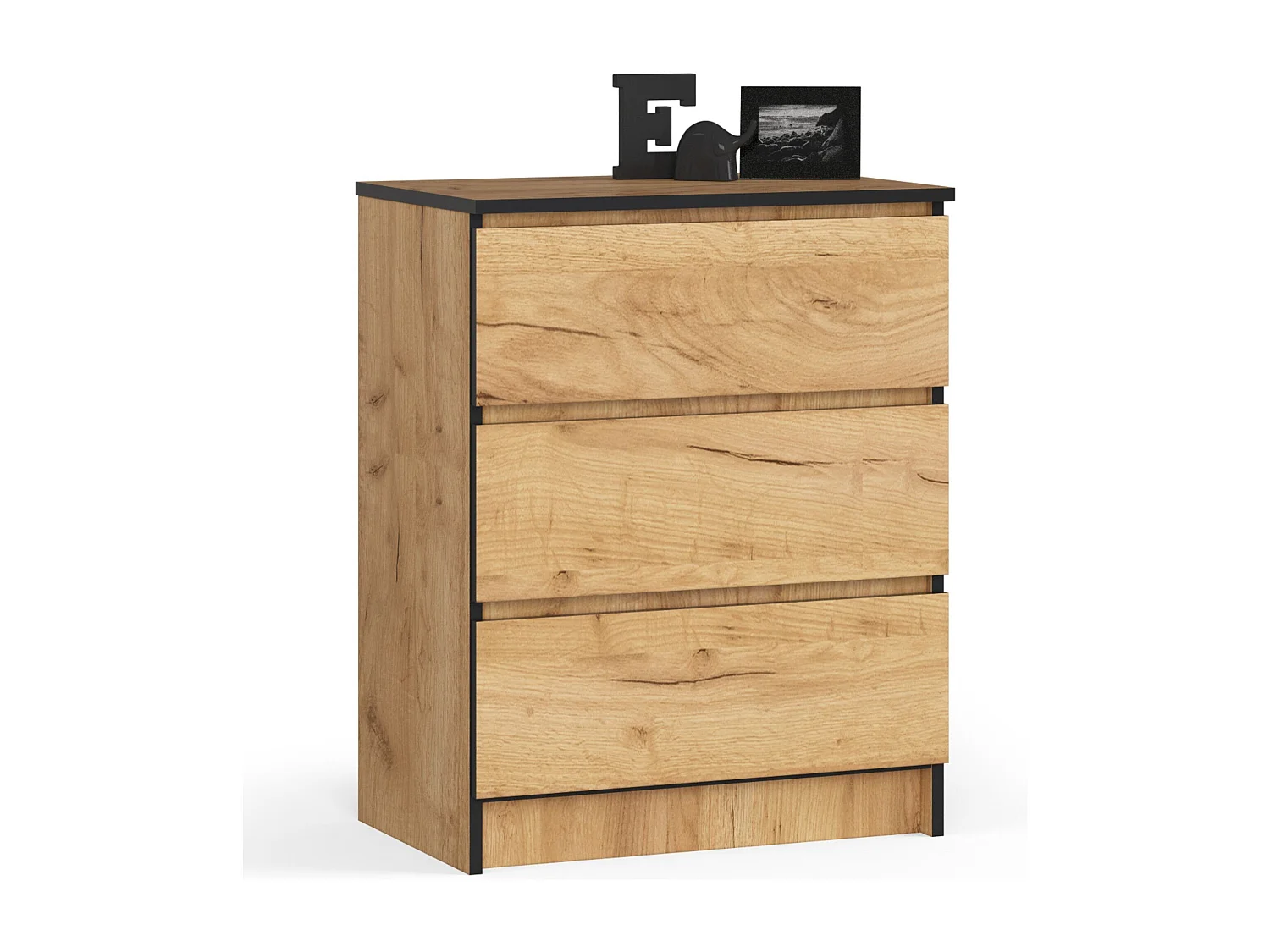 Cómoda AKORD K60 Roble Craft 60 cm 3 cajones frente en color Roble Craft 60x40x77 cm