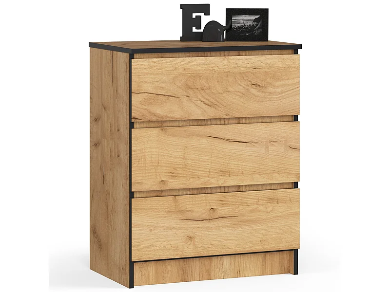 Commode AKORD K60 Chêne Craft 60 cm 3 tiroirs façade Chêne Craft 60x40x77 cm