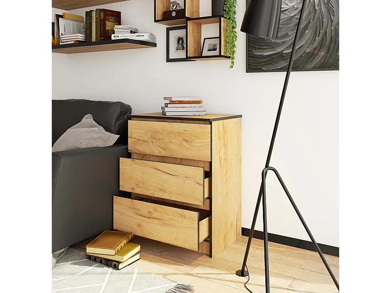 Commode AKORD K60 Chêne Craft 60 cm 3 tiroirs façade Chêne Craft 60x40x77 cm