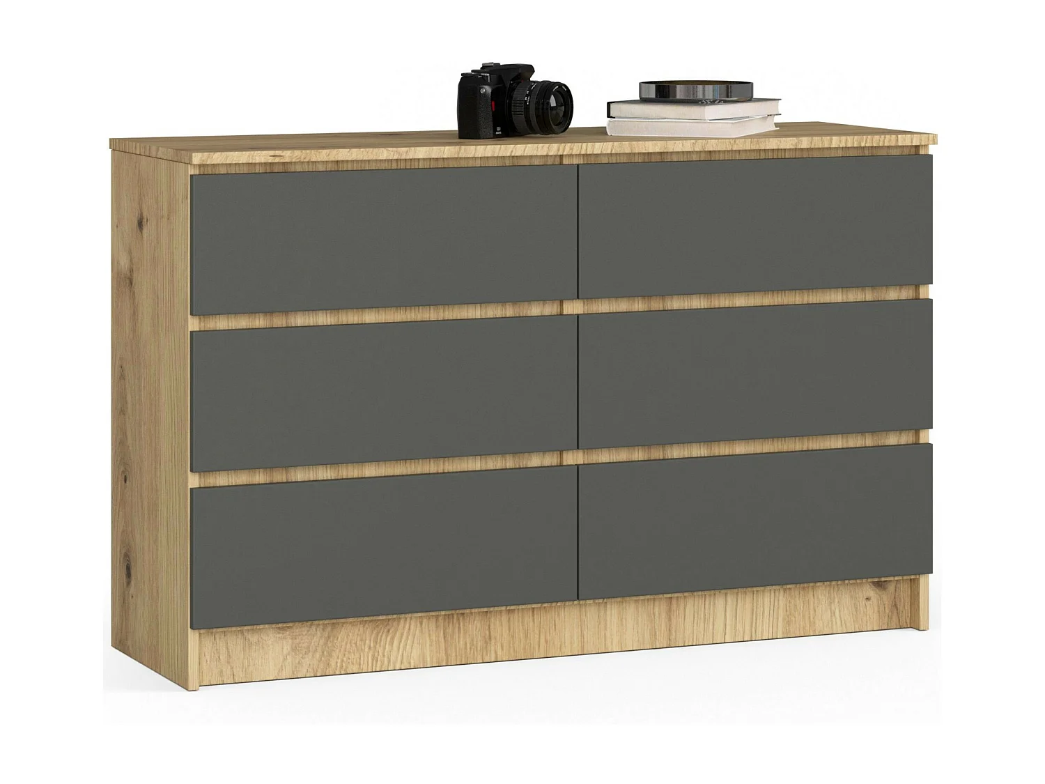 Kommode AKORD K120 Eiche Artisan 120 cm 6 Schubladen Front Graphitgrau B120 x H77 x T40 cm