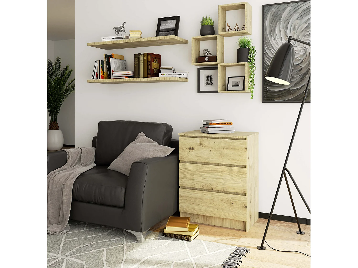 Commode AKORD K60 Chêne Artisan 60 cm 3 tiroirs façade Chêne Artisan 60x40x77 cm