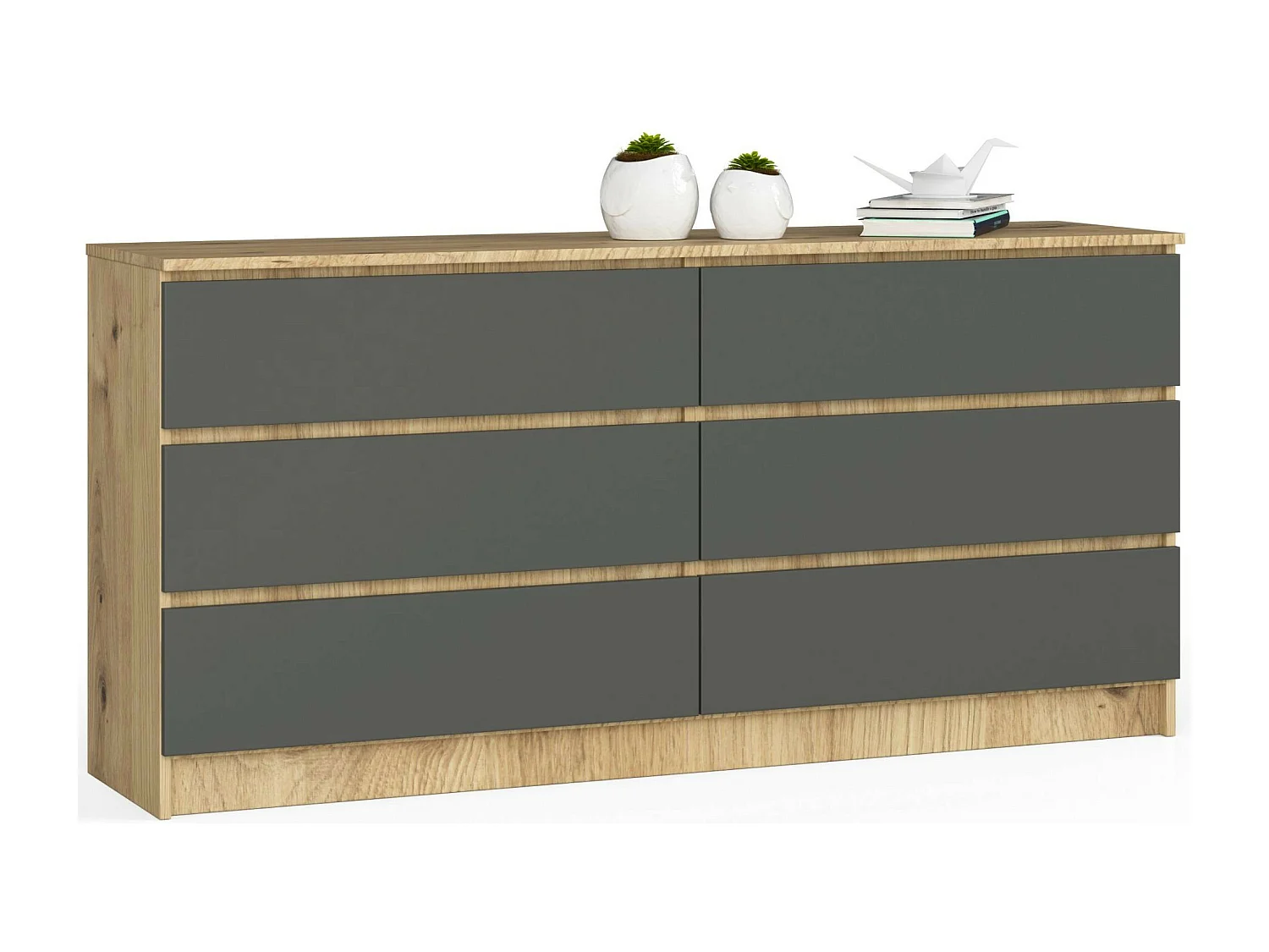 Cassettiera AKORD K160 Quercia Artisan 160 cm 6 cassetti inserto frontale Grigio Grafite 160x40x77 cm