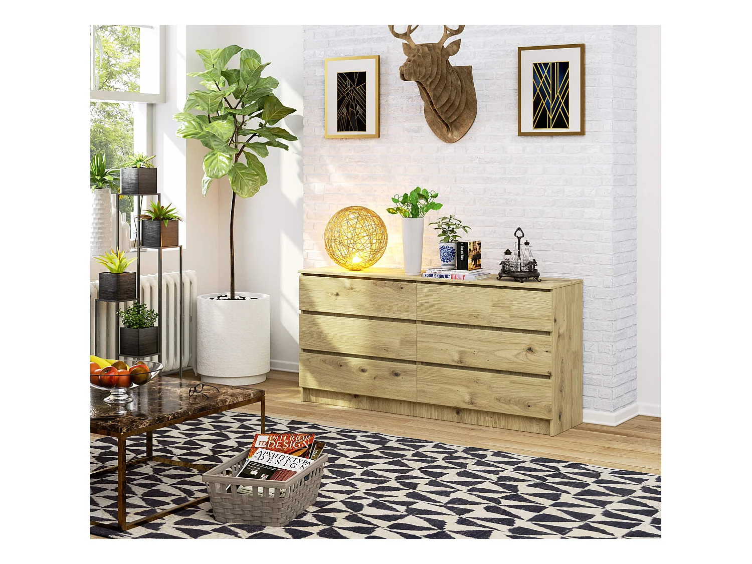 Kommode AKORD K160 Eiche Artisan 160 cm 6 Schubladen B160 x H77 x T40 cm