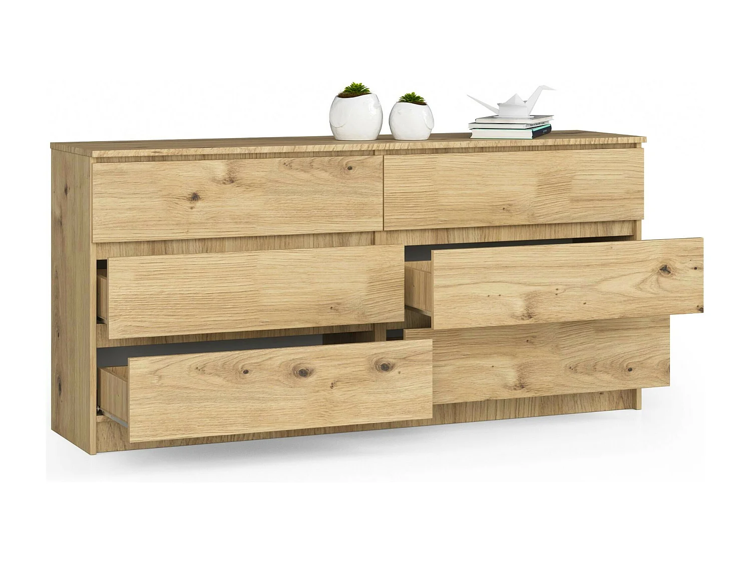 Grande Commode pour le salon AKORD K160 Chêne Artisan 160 cm 6 tiroirs façade Chêne Artisan 160x40x77 cm