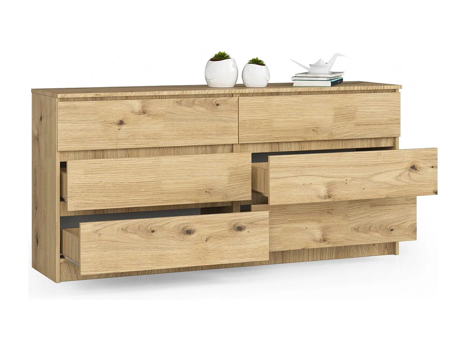 Grande Commode pour le salon AKORD K160 Chêne Artisan 160 cm 6 tiroirs façade Chêne Artisan 160x40x77 cm