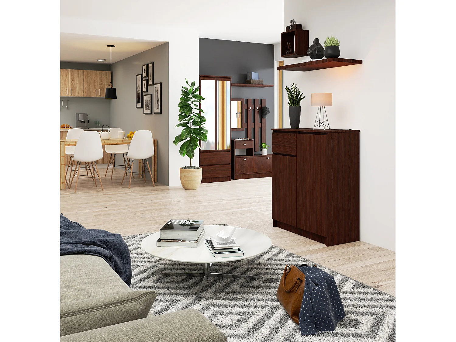 Commode AKORD K80 Wengé 80 cm 2 portes 1 tiroir façade Wengé 4 étagères 80x40x99 cm