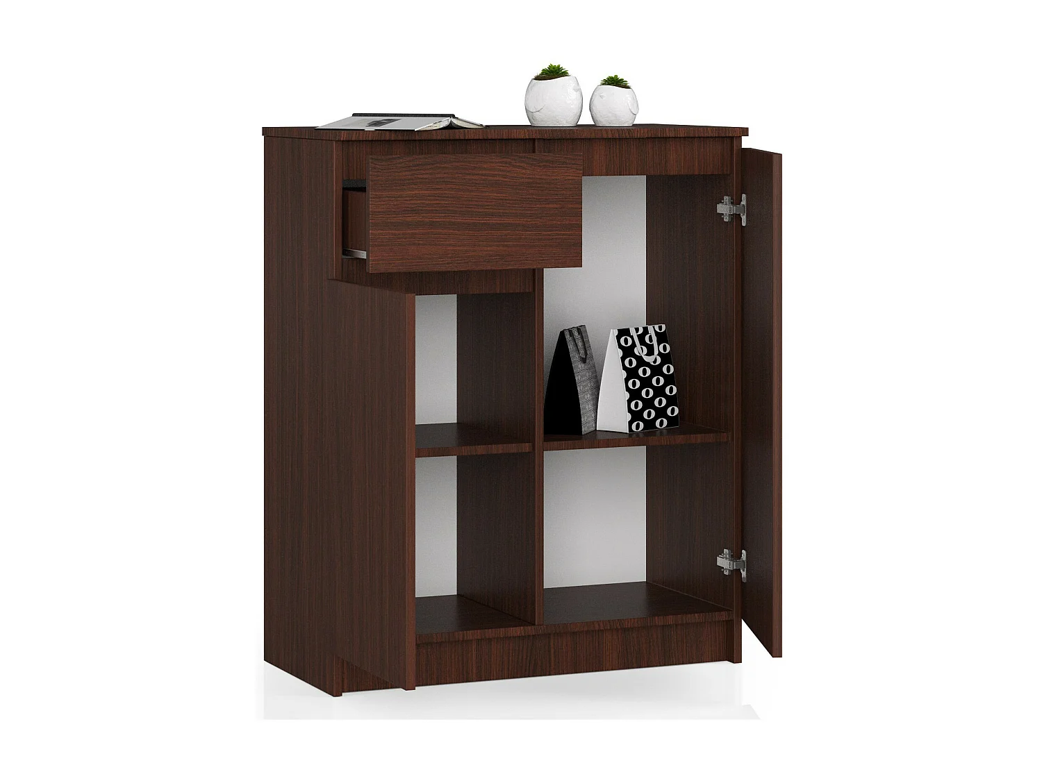 Commode AKORD K80 Wengé 80 cm 2 portes 1 tiroir façade Wengé 4 étagères 80x40x99 cm