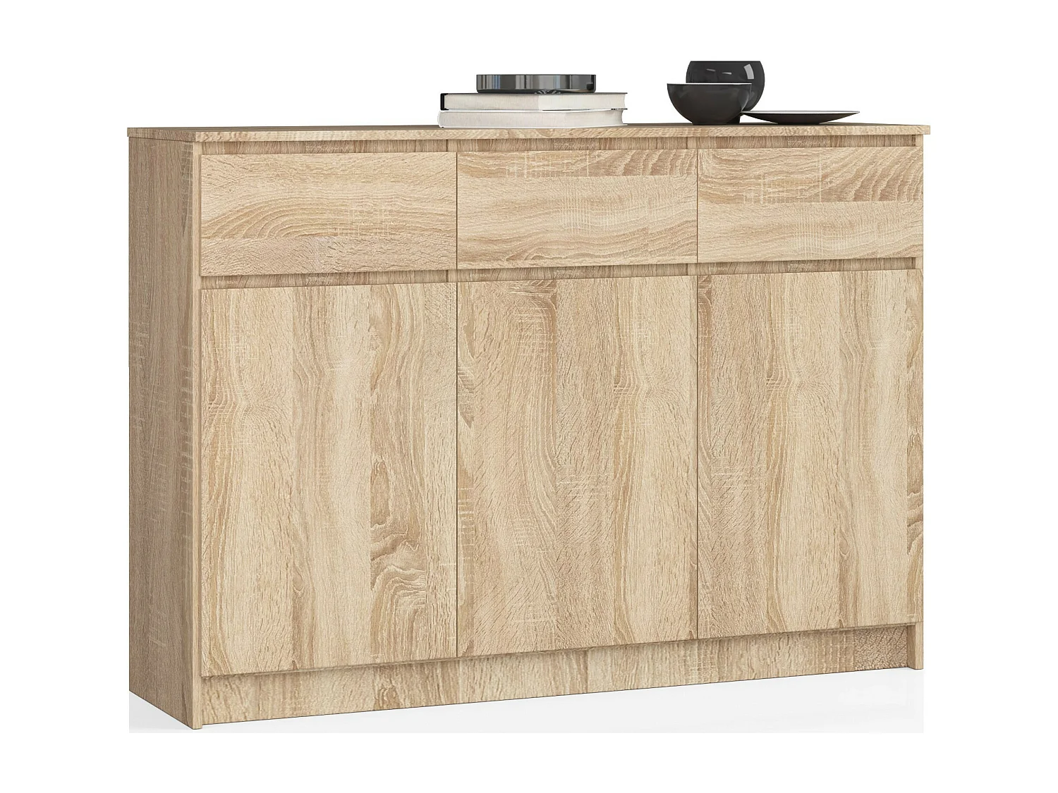 Kommode AKORD K140 Sonoma-Eiche 138 cm 3 Türen 3 Schubladen 6 Ebenen B138 x H99 x T40 cm
