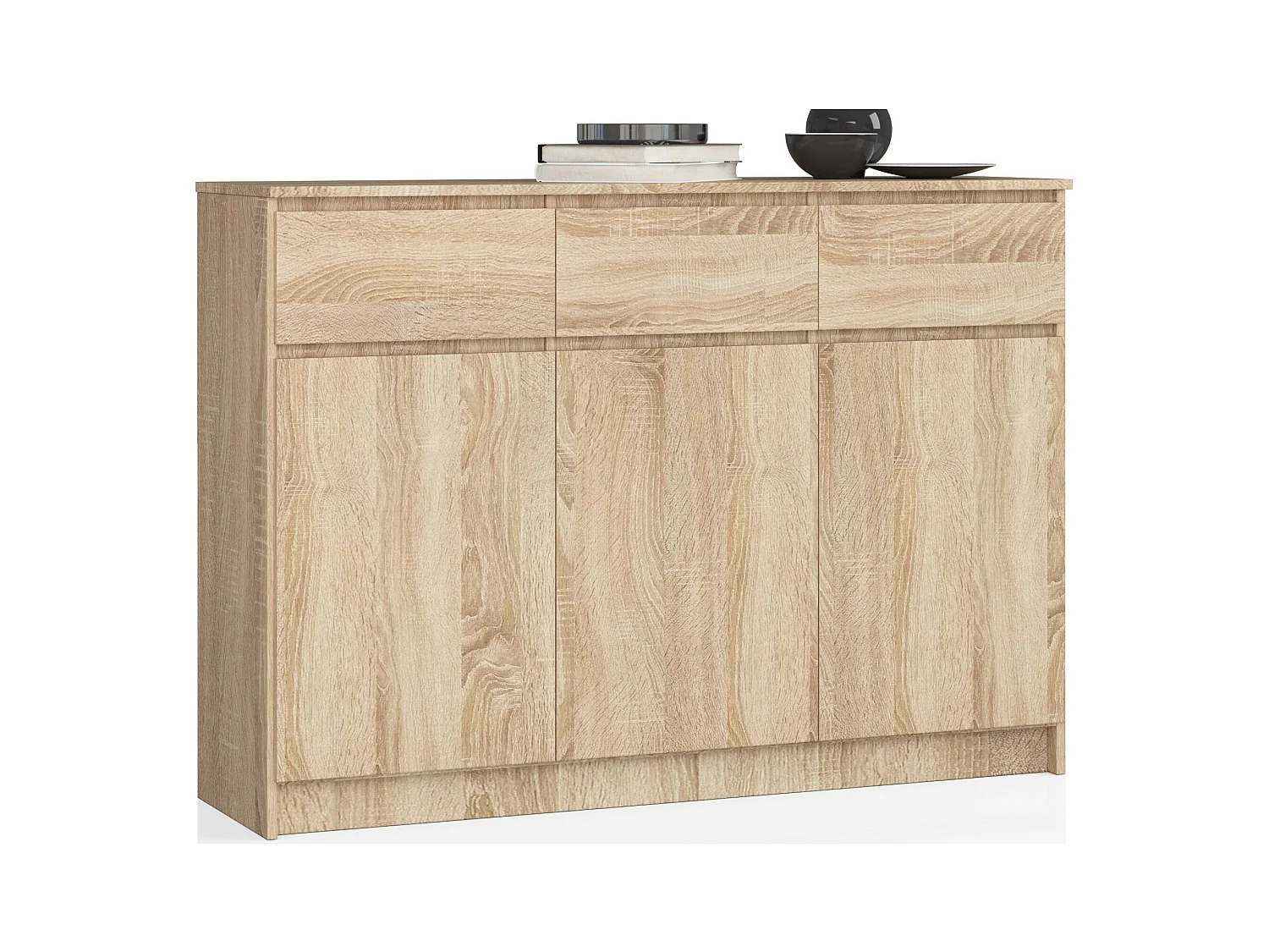Commode AKORD K140 Chêne Sonoma 138 cm 3 portes 3 tiroirs façade Chêne Sonoma 6 étagères 138x40x99 cm