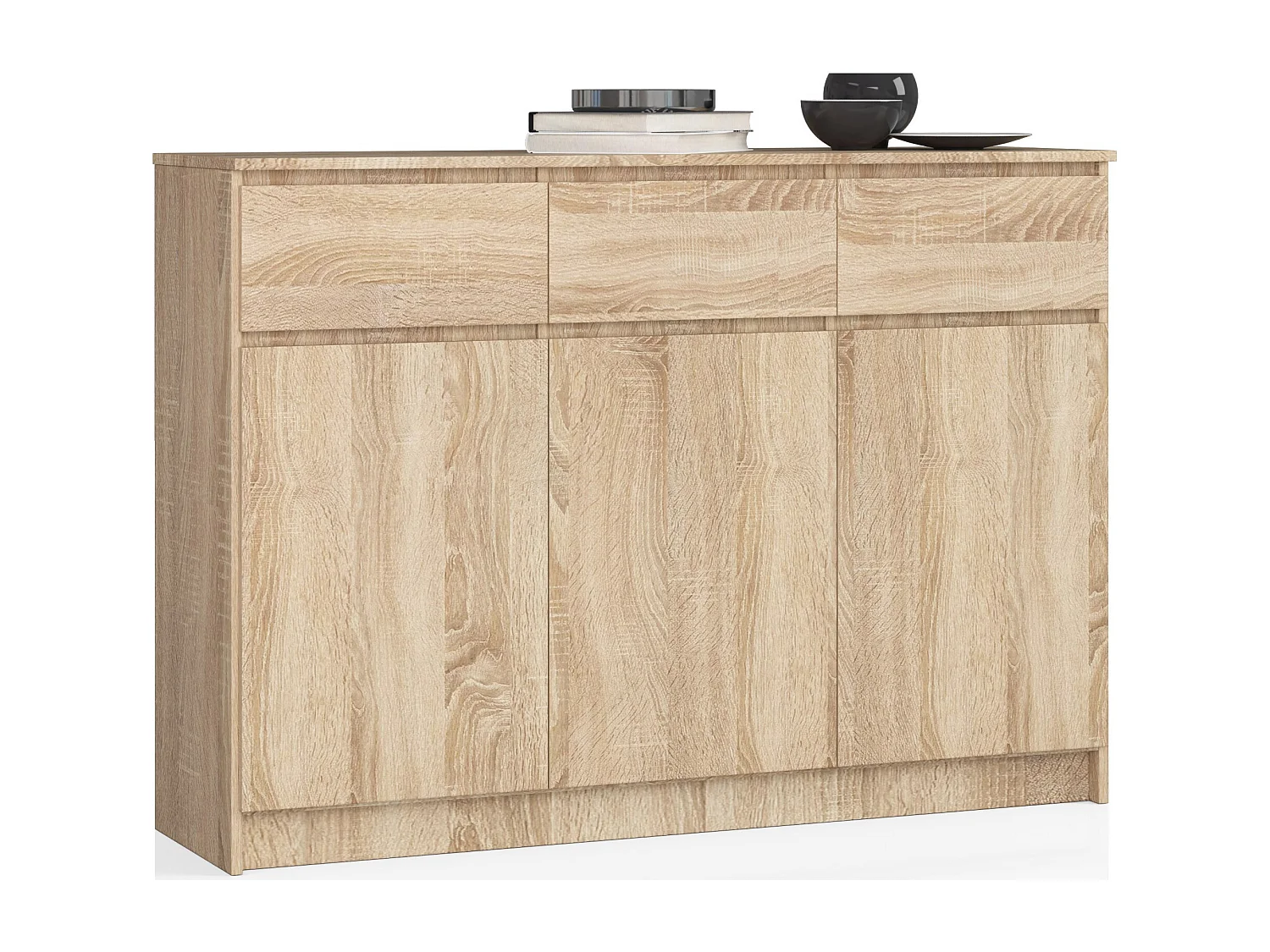 Commode AKORD K140 Chêne Sonoma 138 cm 3 portes 3 tiroirs façade Chêne Sonoma 6 étagères 138x40x99 cm