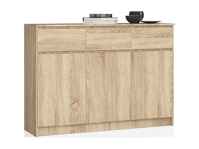 Ladekast K140 met 3 Lades en 3 Deuren / AKORD Furniture Factory / Sonoma Eik / 138 x 99 x 40 cm