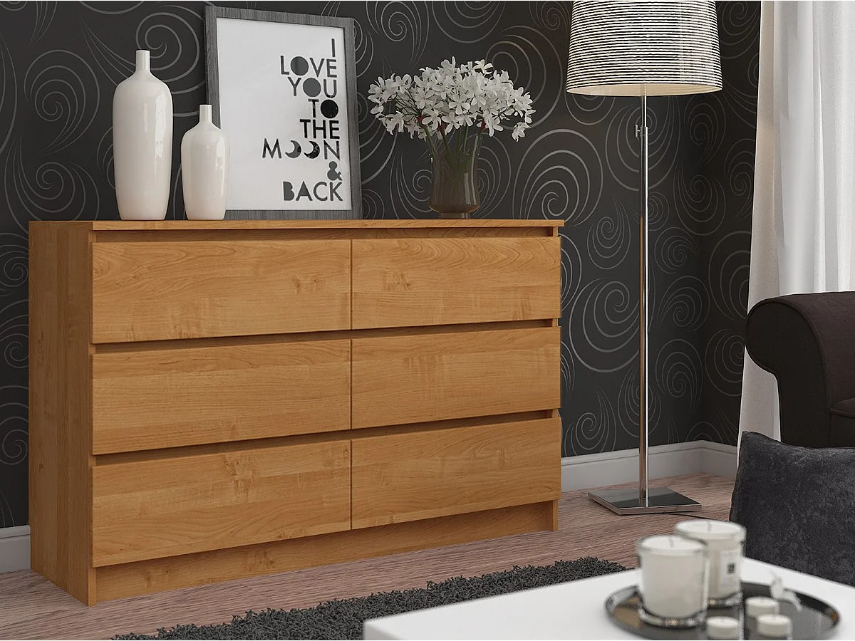 Commode AKORD K120 Aulne 120 cm 6 tiroirs façade Aulne 120x40x77 cm