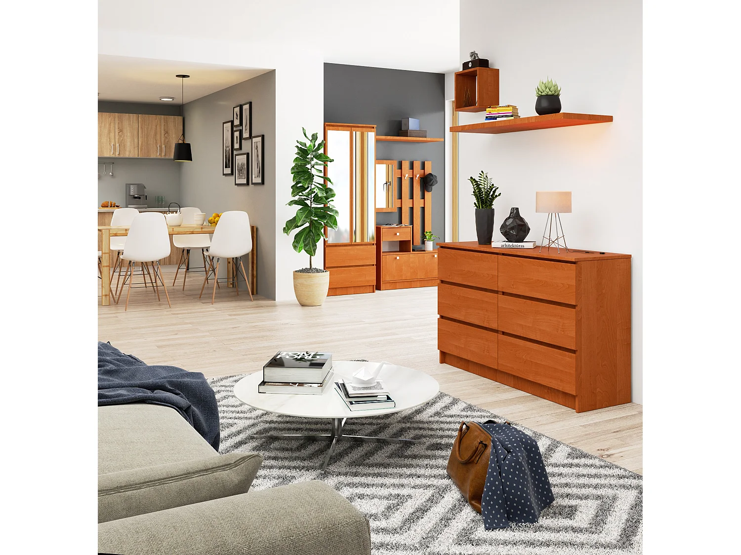 Commode AKORD K120 Aulne 120 cm 6 tiroirs façade Aulne 120x40x77 cm