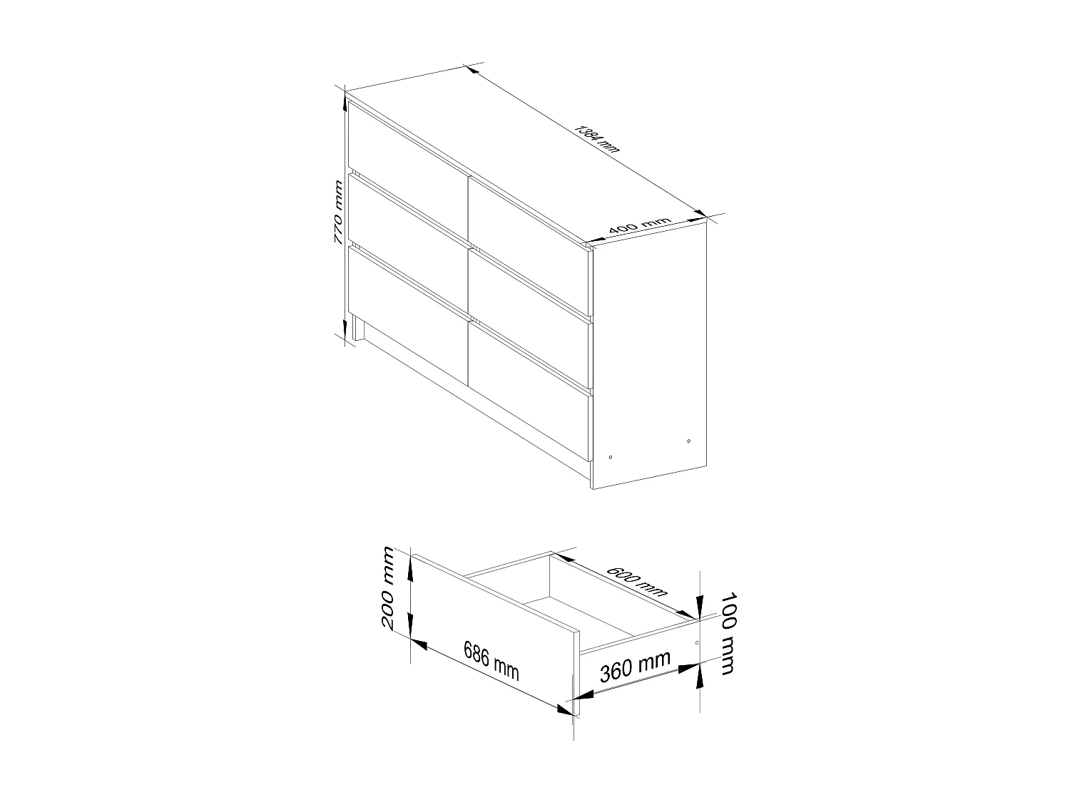 Commode AKORD K140 Chêne Sonoma 138 cm 6 tiroirs façade Wengé 138x40x77 cm