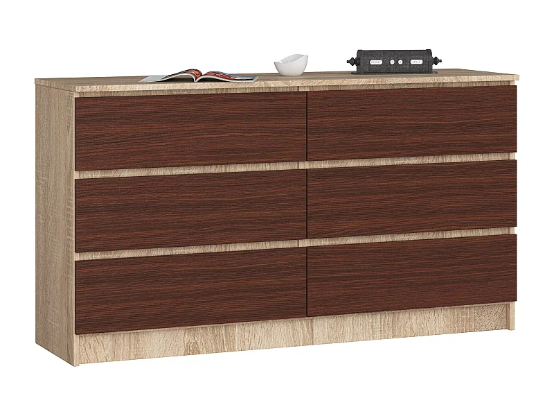 Ladekast K140 met 6 Lades / AKORD Furniture Factory / Sonoma Eik - Venge / 138 x 77 x 40 cm