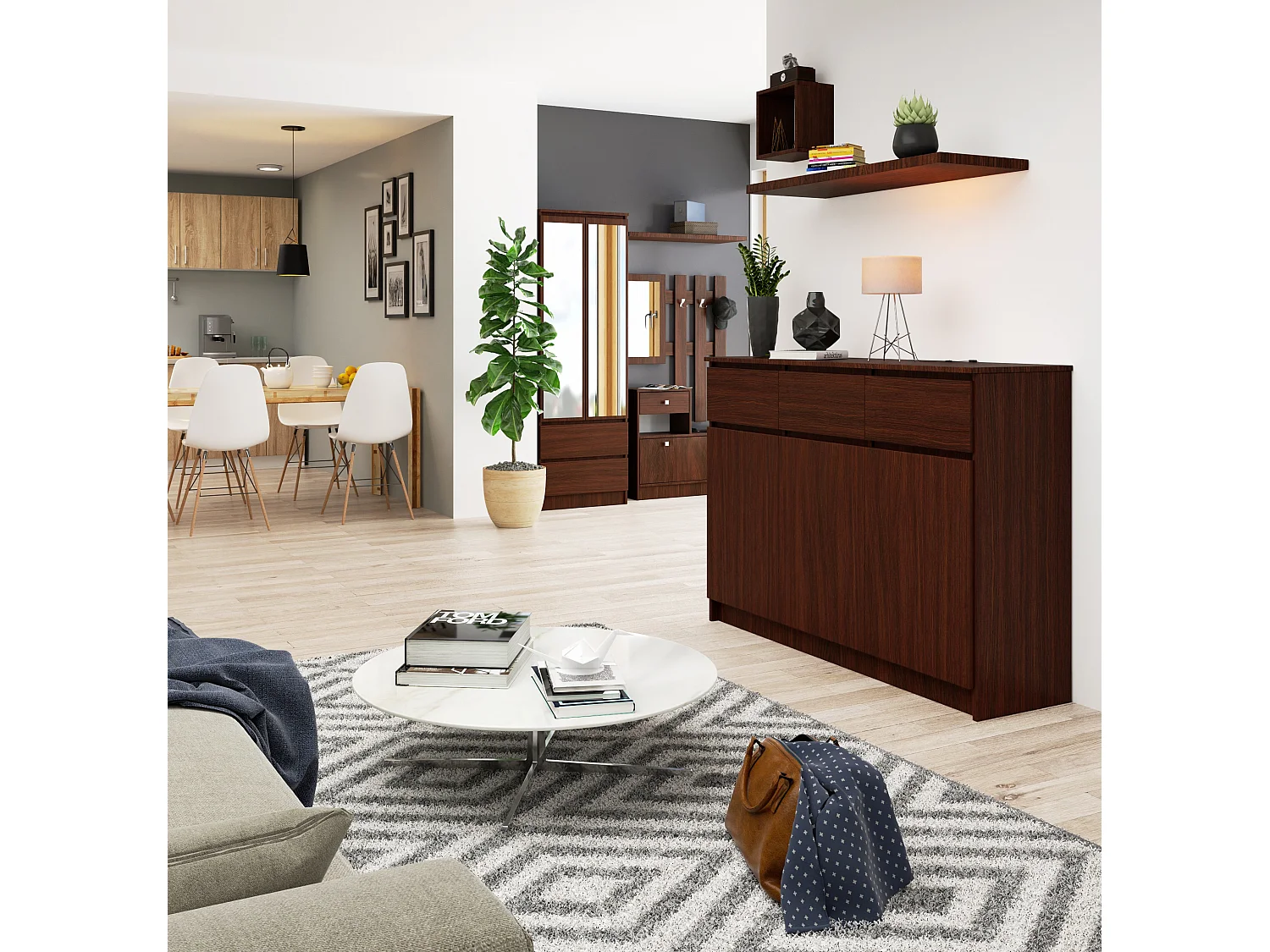 Kommode AKORD K140 Wenge 138 cm 3 Türen 3 Schubladen 6 Ebenen B138 x H99 x T40 cm