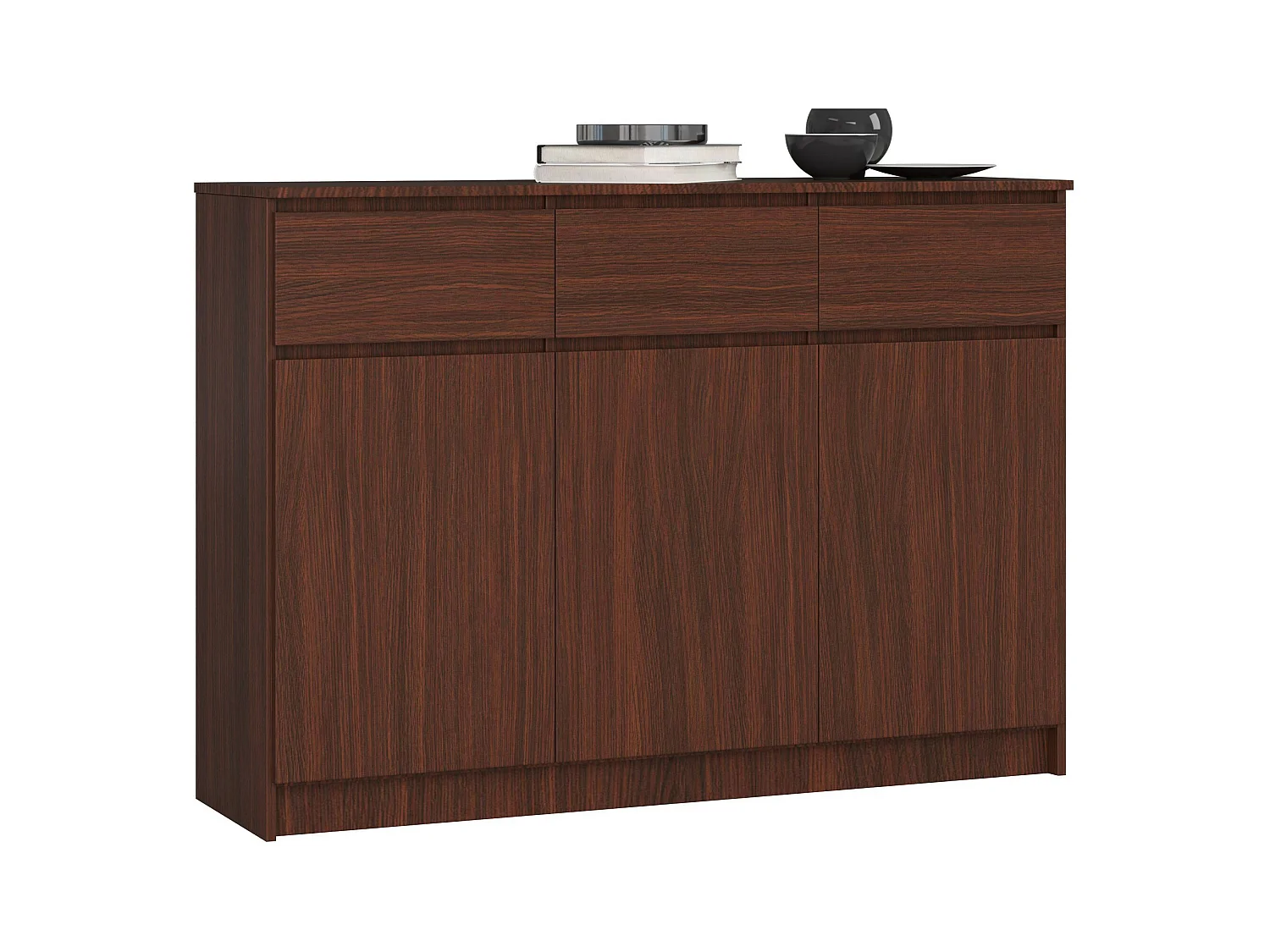 Commode AKORD K140 Wengé 138 cm 3 portes 3 tiroirs façade Wengé 6 étagères 138x40x99 cm