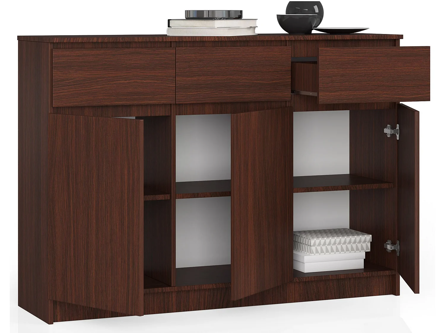 Komoda AKORD K140 Wenge 138 cm 3 drzwi 3 szuflady kolor Wenge mat 6 półek 138x40x99 cm