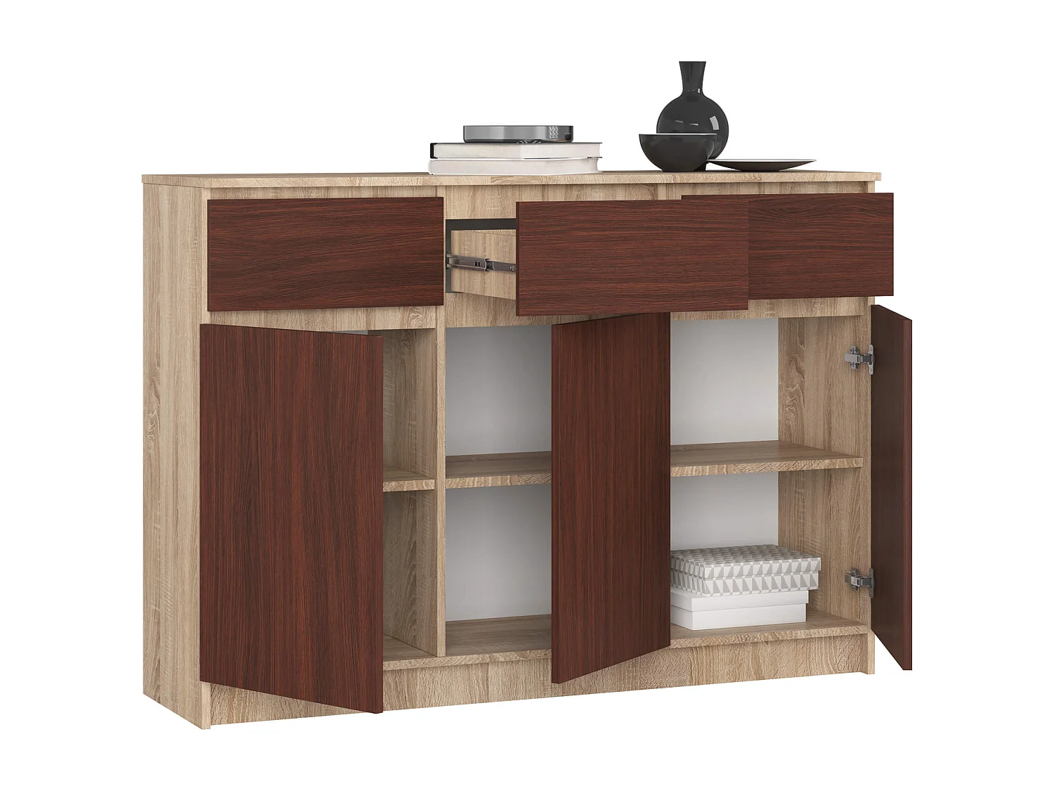 Ladekast K140 met 3 Lades en 3 Deuren / AKORD Furniture Factory / Sonoma Eik - Venge / 138 x 99 x 40 cm