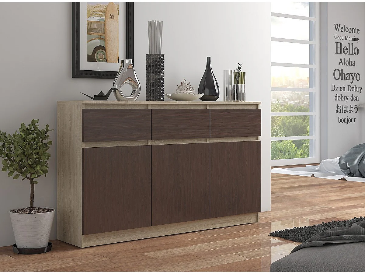 Ladekast K140 met 3 Lades en 3 Deuren / AKORD Furniture Factory / Sonoma Eik - Venge / 138 x 99 x 40 cm