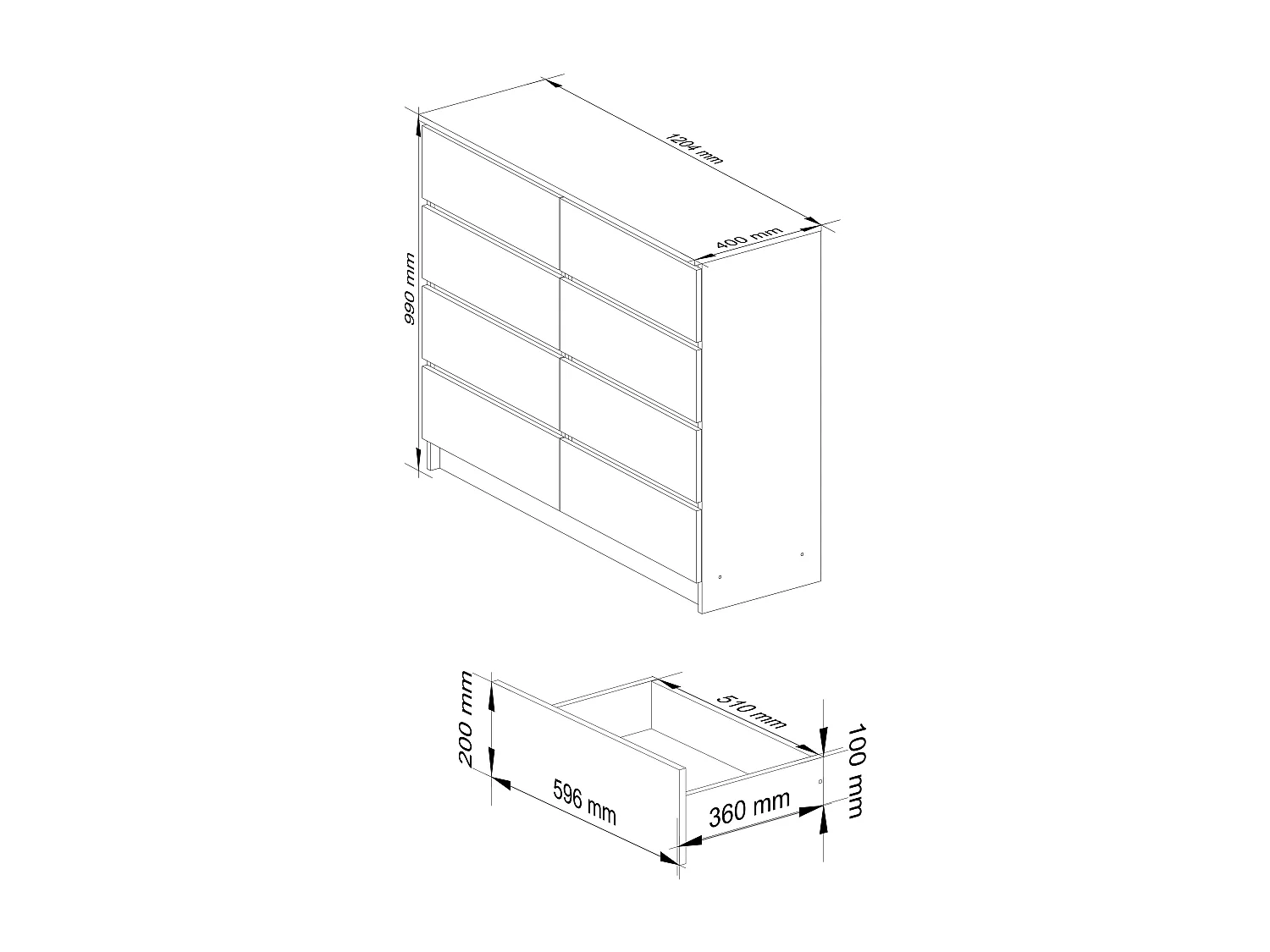 Kommode AKORD K120 Eiche Craft 120 cm 8 Schubladen B120 x H99 x T40 cm