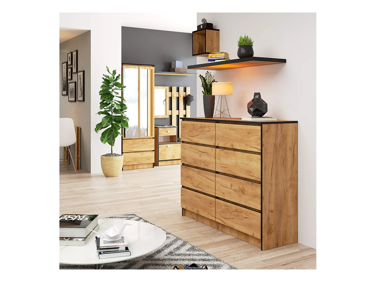 Kommode AKORD K120 Eiche Craft 120 cm 8 Schubladen B120 x H99 x T40 cm