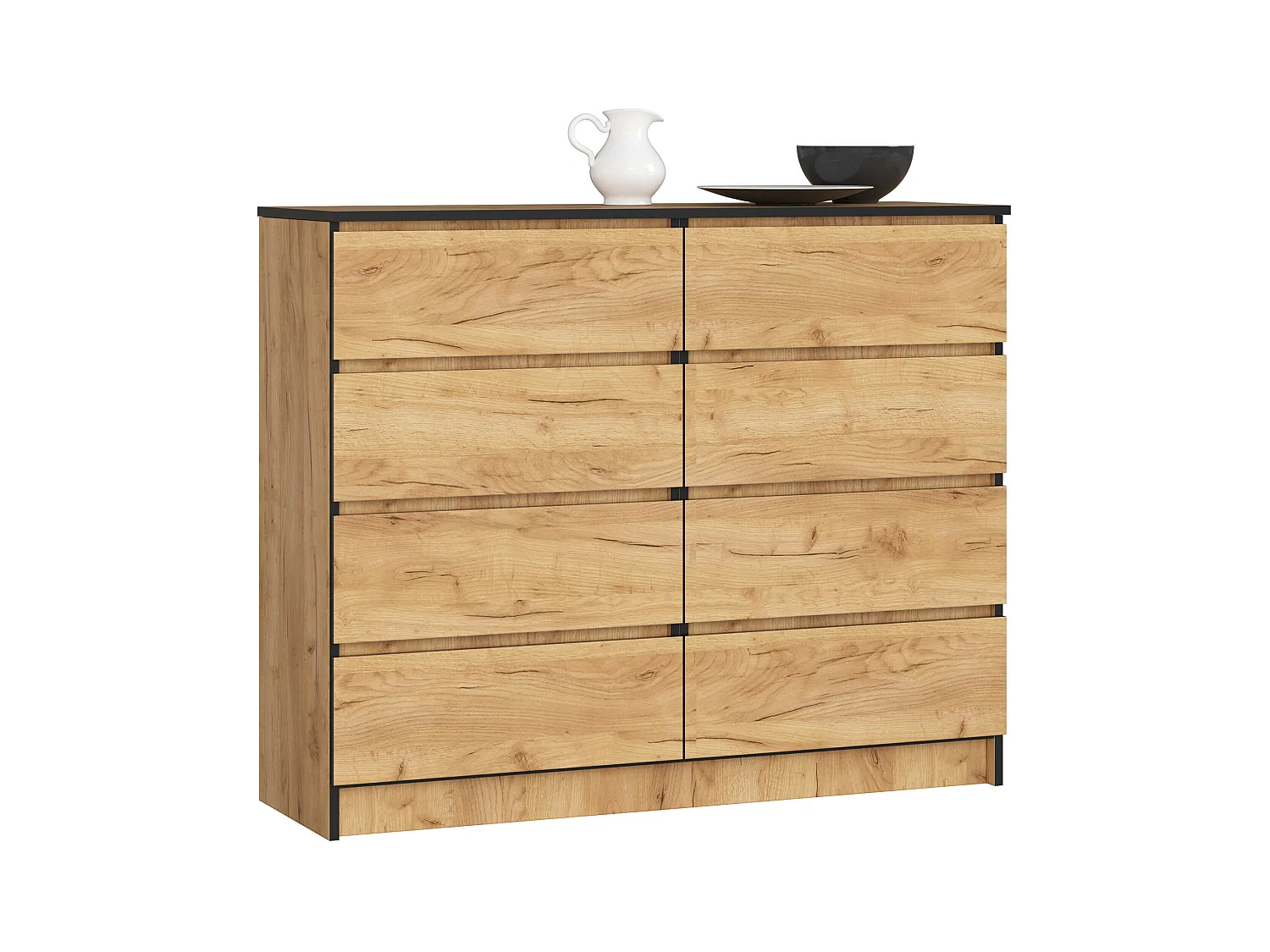 Commode AKORD K120 Chêne Craft 120 cm 8 tiroirs façade Chêne Craft 120x40x99 cm
