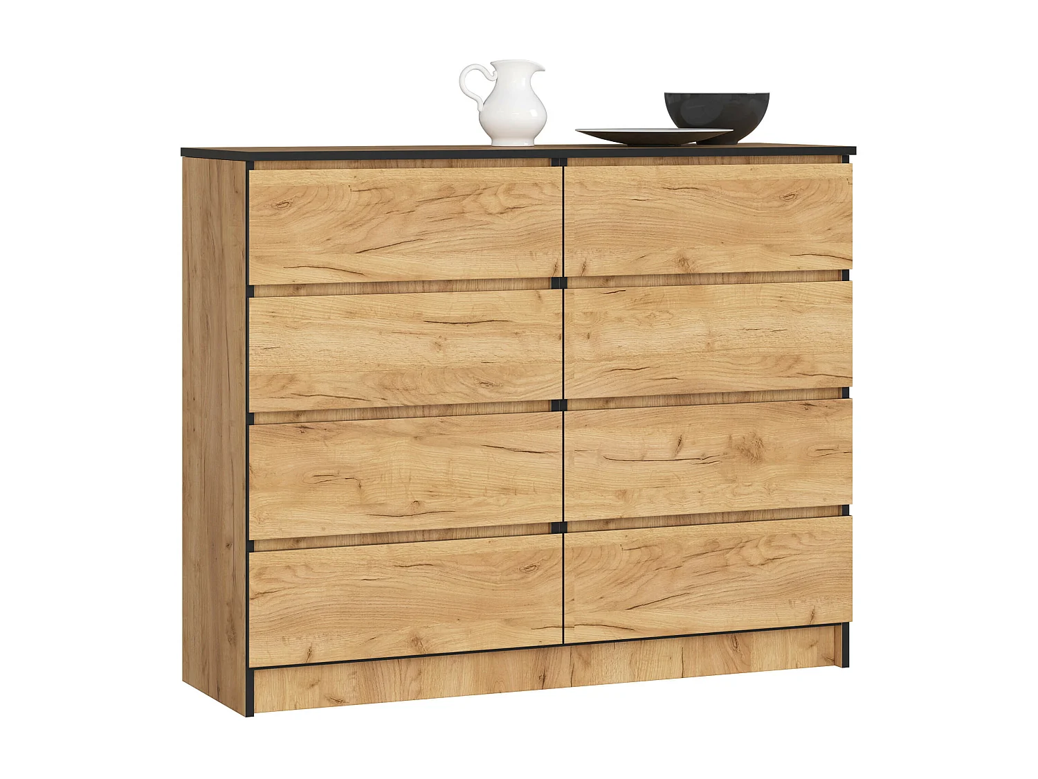 Cómoda AKORD K120 Roble Craft 120 cm 8 cajones frente en color Roble Craft 120x40x99 cm