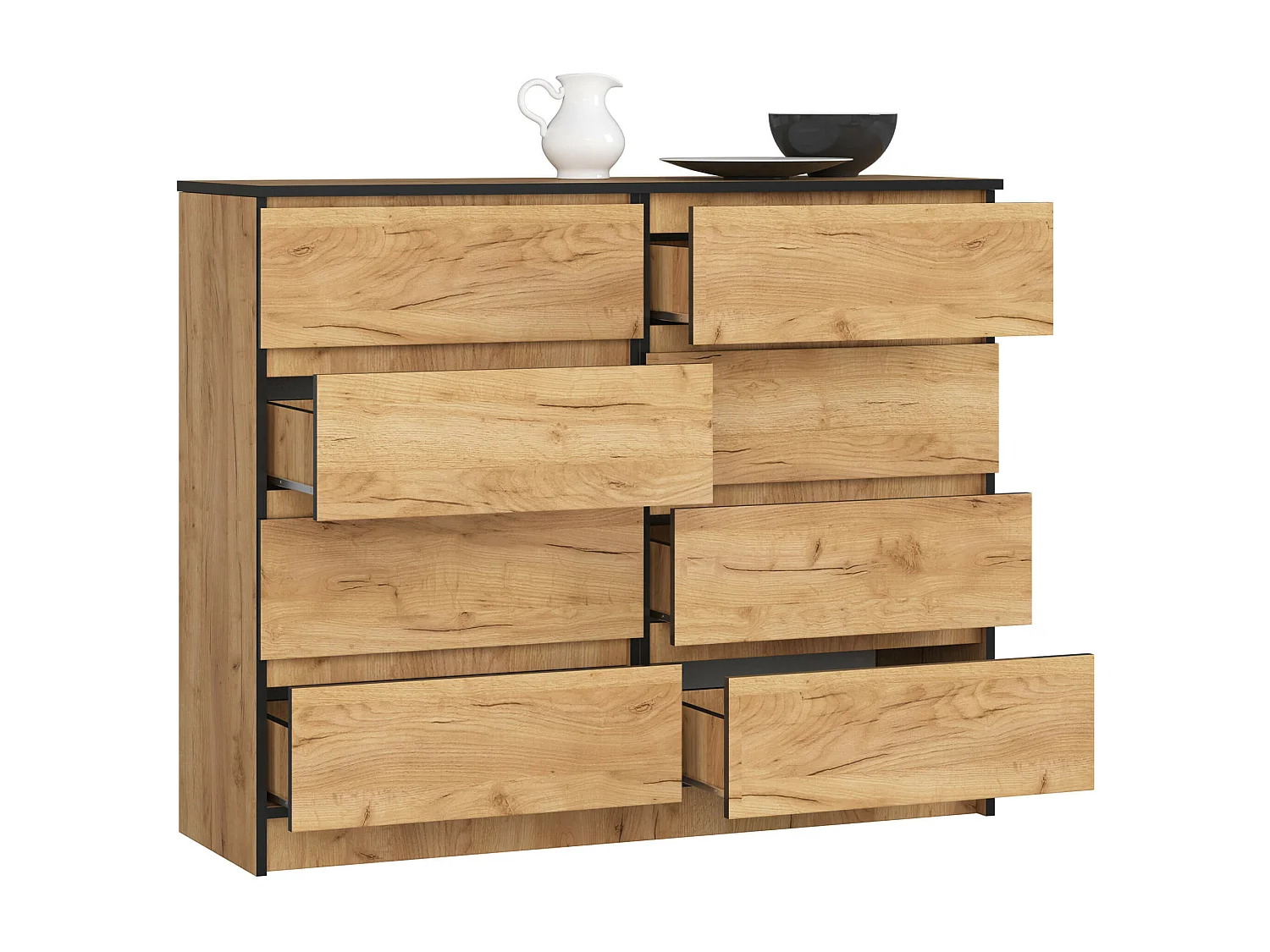 Cómoda AKORD K120 Roble Craft 120 cm 8 cajones frente en color Roble Craft 120x40x99 cm