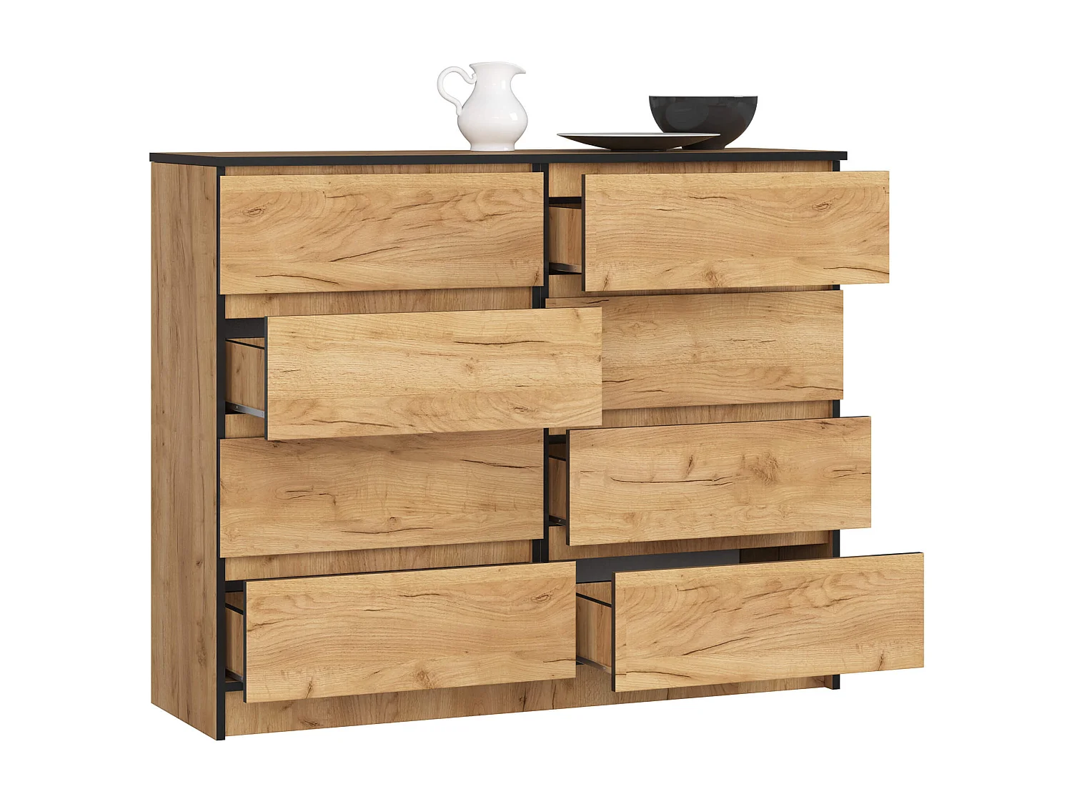 Commode AKORD K120 Chêne Craft 120 cm 8 tiroirs façade Chêne Craft 120x40x99 cm