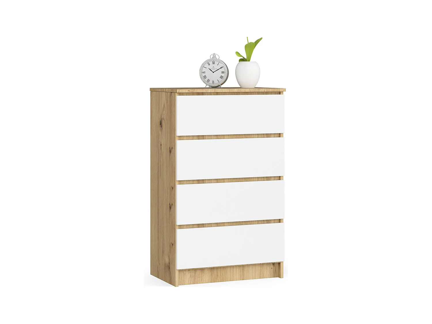 Commode AKORD K60 Chêne Artisan 60 cm 4 tiroirs façade Blanche 60x40x99 cm