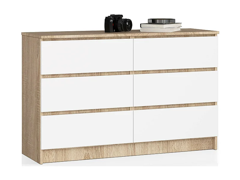 Cassettiera AKORD K120 Sonoma Quercia 120 cm 6 cassetti inserto frontale Bianco 120x40x77 cm
